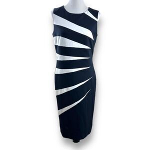 Tribal‎ Women's 8 Sleeveless Sheath Dress Black White Colorblock Diagonal Stripe
